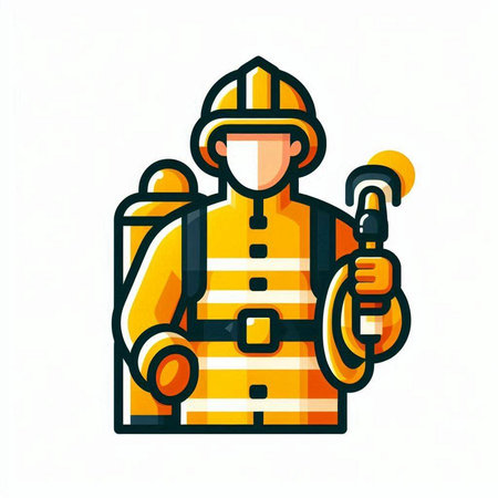 Firefighter icon. Vector illustration of fireman in uniform and helmetのイラスト素材