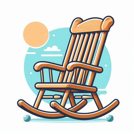 Vector illustration of rocking chair on the background of the summer landscape.のイラスト素材