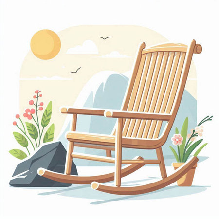Illustration of rocking chair in the garden. Cartoon style. Vector illustration.のイラスト素材