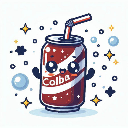 Cute cartoon cola drink character. Hand drawn vector illustration.のイラスト素材