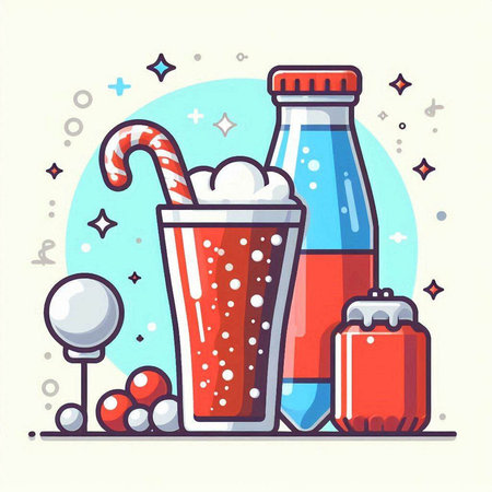 Candy cane and soda drink. Vector illustration in flat style.のイラスト素材