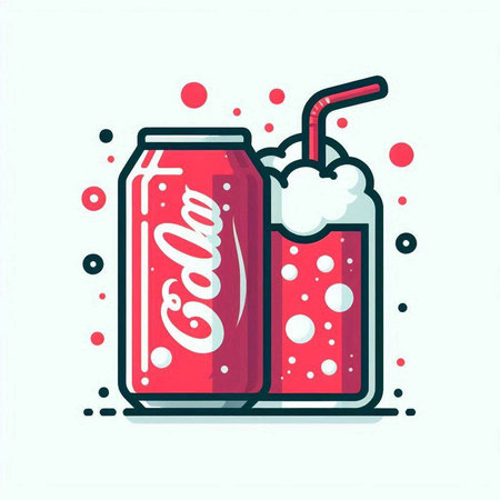 Cans of soda drink with straw. Vector illustration in flat styleのイラスト素材