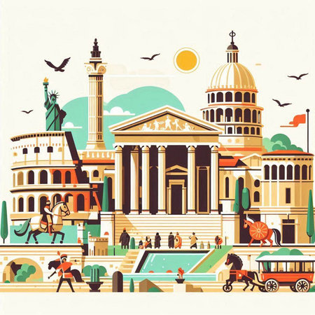 Rome, Italy. Travel and tourism background. Vector illustration.のイラスト素材