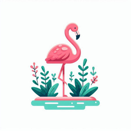 Flamingo in the garden. Vector illustration in cartoon style.のイラスト素材