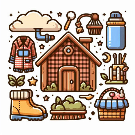 Set of doodle icons for the care of the house.のイラスト素材
