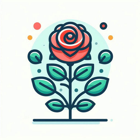 Rose flower icon. Vector illustration of a rose flower with leaves.のイラスト素材