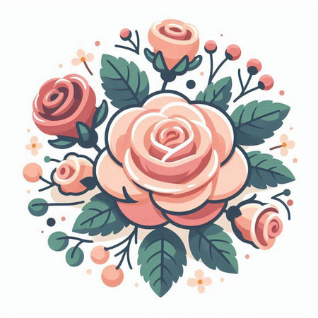 Round frame with pink roses and leaves. Vector illustration for your designのイラスト素材