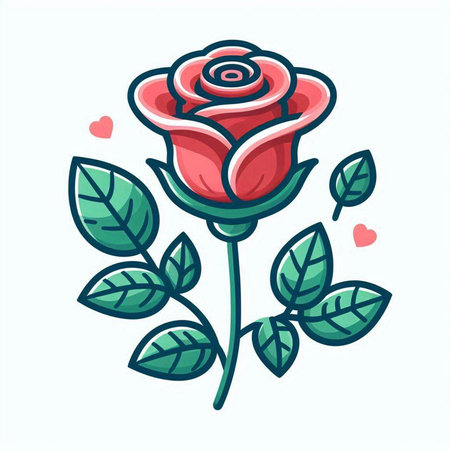 Rose flower with leaves. Vector illustration in doodle style.のイラスト素材