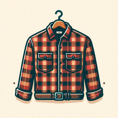 Vector illustration of a red checkered shirt on a hangerのイラスト素材
