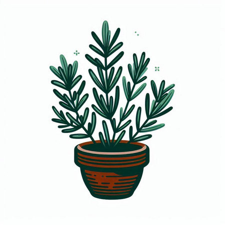 Hand drawn vector illustration of a rosemary plant in a pot.のイラスト素材