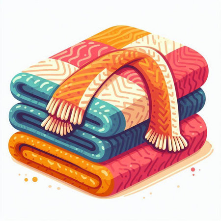 Illustration of a stack of colorful towels on a white background.のイラスト素材