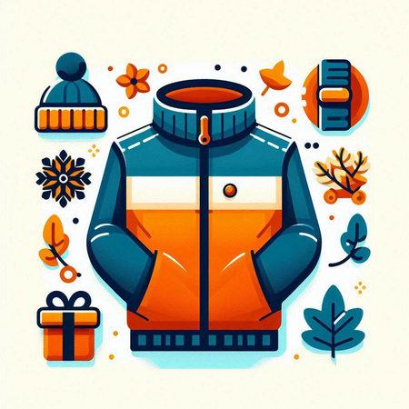 Vector illustration of winter jacket with snowflakes and gift box.のイラスト素材