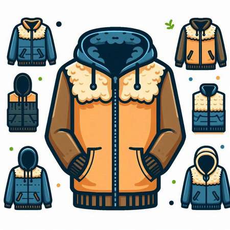 Winter clothes. Vector illustration of a warm jacket with a hood.のイラスト素材