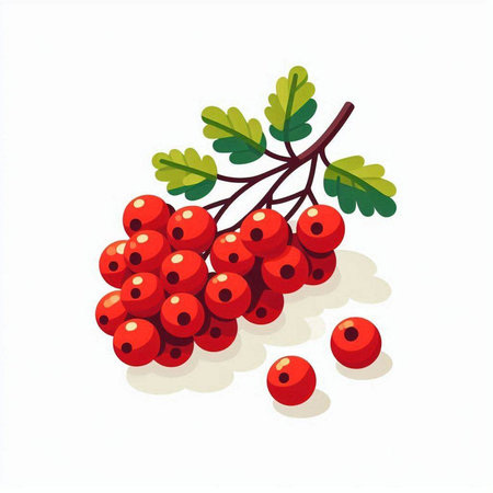 Red rowan berries isolated on white background. Vector illustration in flat style.のイラスト素材