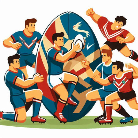 Rugby players in action. Vector illustration in cartoon style.のイラスト素材