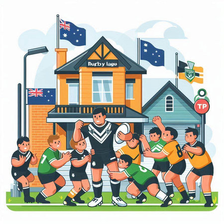 Soccer team in front of school building. Vector illustration in cartoon styleのイラスト素材