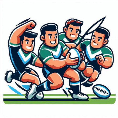 Rugby players action cartoon sport graphic design template. Vector illustrationのイラスト素材