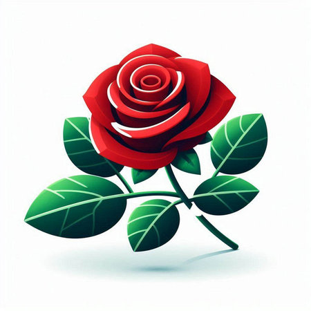 Red rose with green leaves on a white background. Vector illustration.のイラスト素材
