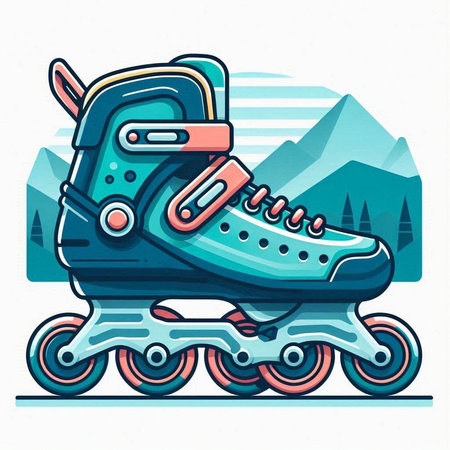 Roller skates on a background of mountains. Vector illustration.のイラスト素材