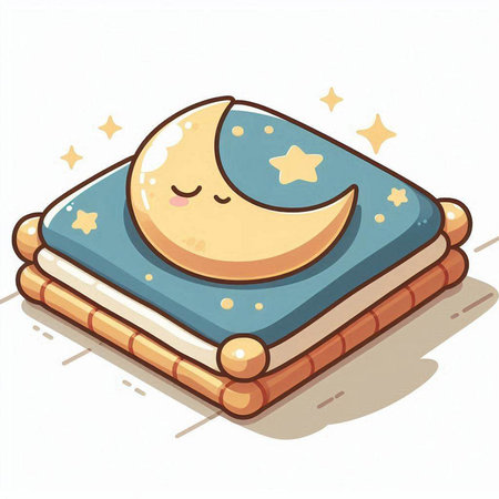 Illustration of a Cute Sleeping Book with a Moon and Starsのイラスト素材