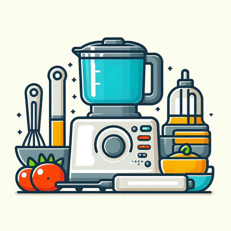 Kitchen utensils and equipment for cooking. Flat vector illustration.のイラスト素材