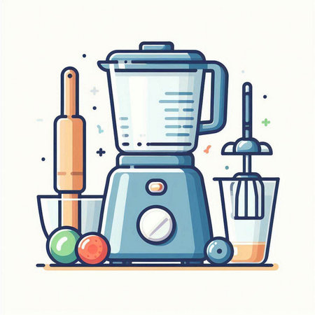 Kitchen blender and ingredients for making smoothies. Vector illustration.のイラスト素材