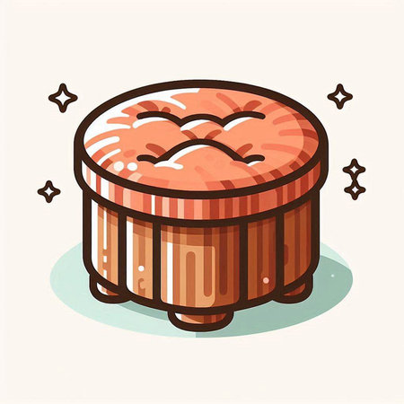 Illustration of a round wooden box with a piece of meat.のイラスト素材
