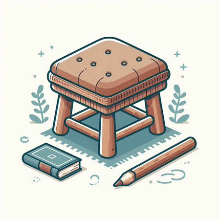 Wooden stool, book, pencil and eraser. Vector illustration.のイラスト素材