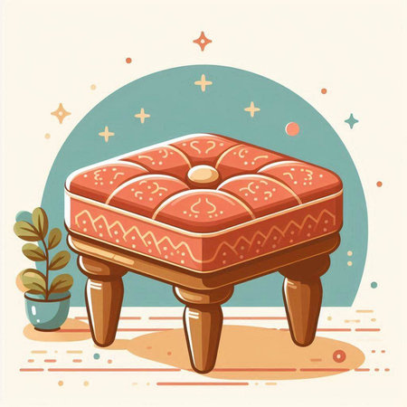 Illustration of a wooden stool with a pillow in a flat styleのイラスト素材
