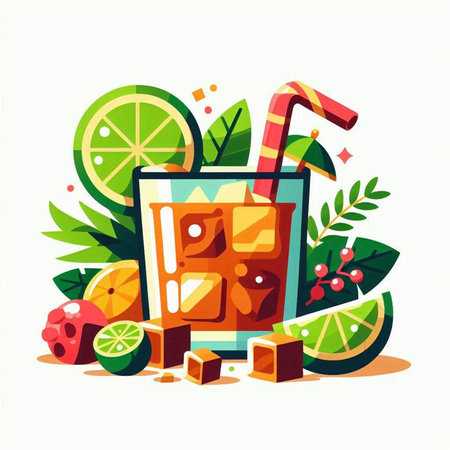 Cocktail with lime, orange and cranberry. Vector illustration.のイラスト素材