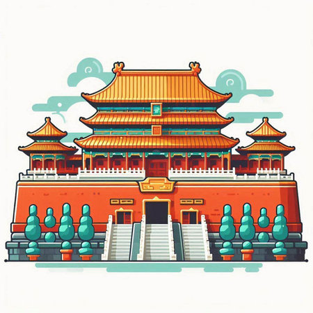 Pagoda of the Forbidden City, Beijing, China. Vector illustrationのイラスト素材