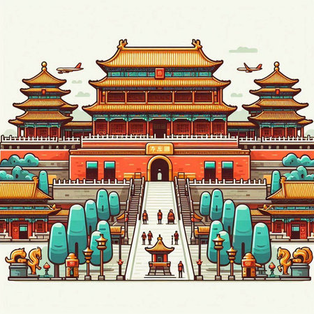 The ancient city of Chengdu, China. Colorful vector illustration.のイラスト素材