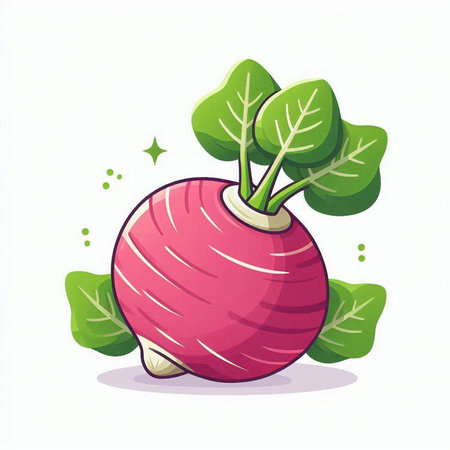 Radish with leaves isolated on white background. Vector illustration in cartoon style.のイラスト素材