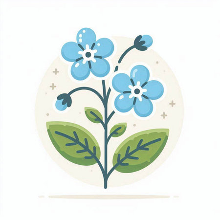 Cute blue flower with green leaves isolated on white background. Vector illustration.のイラスト素材