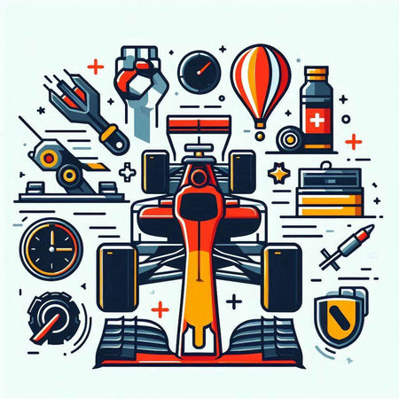 Modern flat line design vector illustration concept of fast racing car. Creative line art concept for web banner, infographics, hero images.のイラスト素材