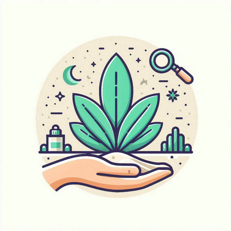 Vector illustration of hand holding a plant in a circle on a white backgroundのイラスト素材