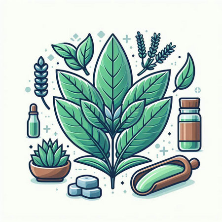 Herbal medicine icon set. Vector illustration in line art style.のイラスト素材