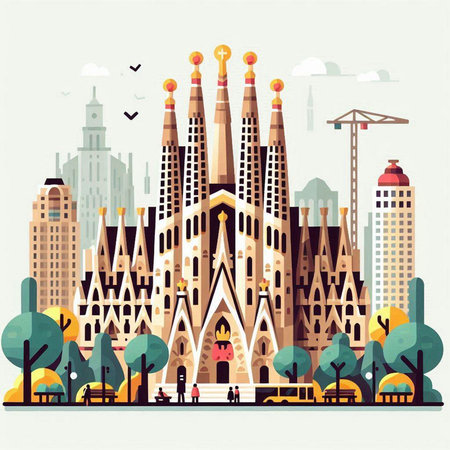 Church of the Sacred Heart of Jesus in Barcelona, Spain. Vector illustrationのイラスト素材