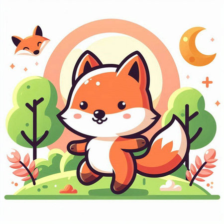 Cute cartoon fox in the forest. Vector illustration of a wild animal.のイラスト素材