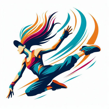 Illustration of a girl dancing breakdance on a white backgroundのイラスト素材