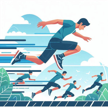 Running people, jogging sport, vector illustration in flat style.のイラスト素材