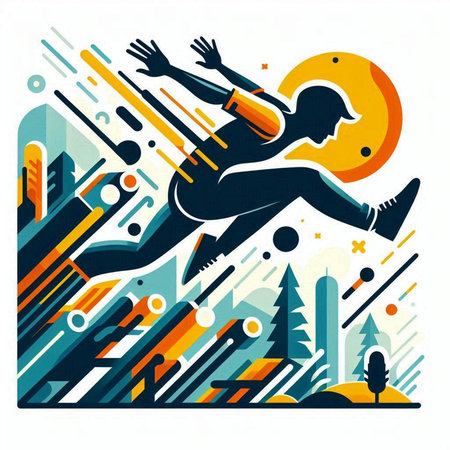 Woman running in the city. Vector illustration in a flat style.のイラスト素材