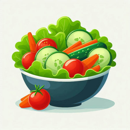 Vegetable salad in a bowl. Healthy food. Vector illustration.のイラスト素材