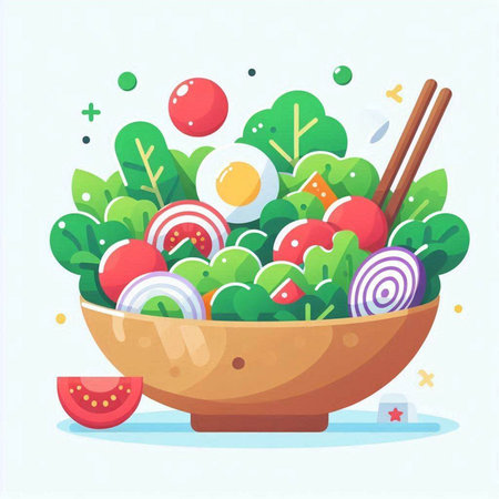 Vegetable salad in a bowl with chopsticks. Vector illustration.のイラスト素材