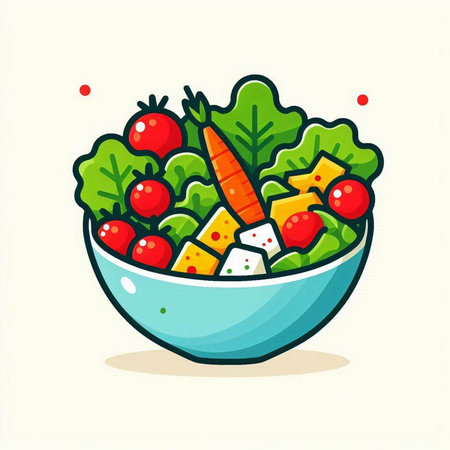 Vegetable salad in bowl. Healthy food. Vector illustration.のイラスト素材