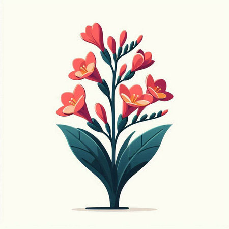 Beautiful vector illustration of red freesia flowers isolated on white background.のイラスト素材