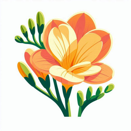 Vector illustration of a bouquet of orange freesia flowers.のイラスト素材