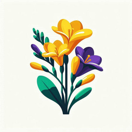 Vector illustration of yellow and purple crocus flowers on white background.のイラスト素材