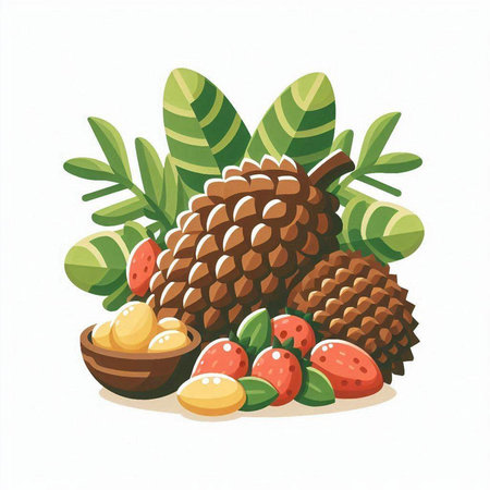 Illustration of Pineapples and Berries on a White Backgroundのイラスト素材