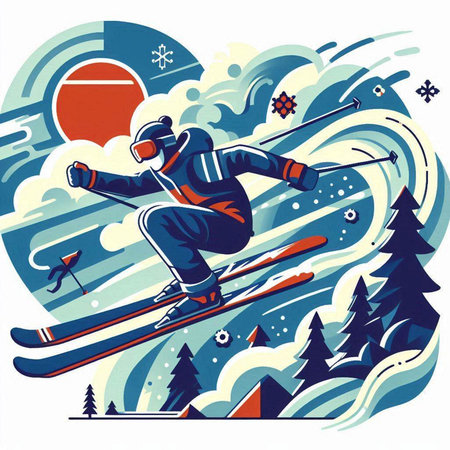 Snowboarder skiing in the mountains. Winter sport. Vector illustration.のイラスト素材